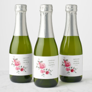 Étiquettes Pour Bouteilles De Vin Mousseux Fête des mariées d'aquarelle rose vintage Roses