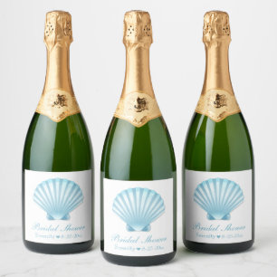 Étiquettes Pour Bouteilles De Vin Mousseux Fête des mariées de coquillage bleu Turquoise Naut