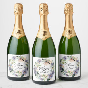 Étiquettes Pour Bouteilles De Vin Mousseux Fête des mariées de couronne de fleurs