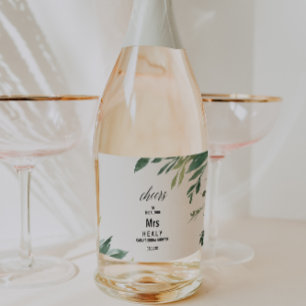 Étiquettes Pour Bouteilles De Vin Mousseux Fête des mariées de feuillage végétal moderne