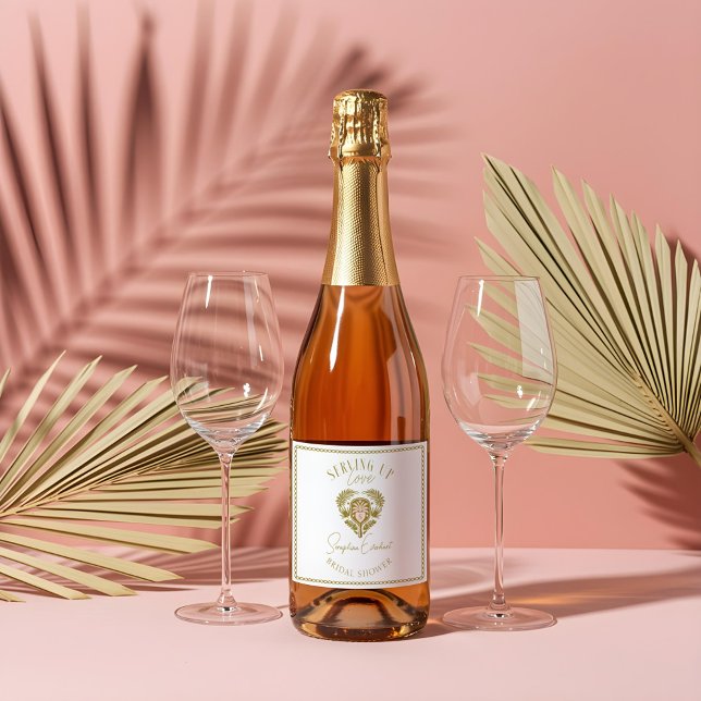 Étiquettes Pour Bouteilles De Vin Mousseux Fête des mariées de Pickleball Retro Tropical Palm (Retro Tropical Palm Tree Pickleball Bridal Shower Sparkling Wine Label)