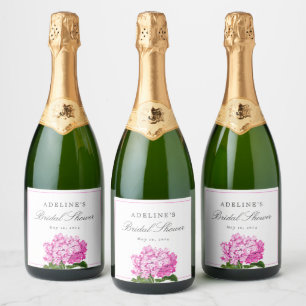 Étiquettes Pour Bouteilles De Vin Mousseux Fête des mariées élégante de l'Hydrangée rose