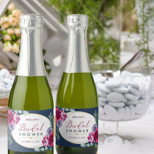Étiquettes Pour Bouteilles De Vin Mousseux Fête des mariées en fleur bleu Bourgogne de la Mar