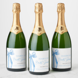 Étiquettes Pour Bouteilles De Vin Mousseux Fête des mariées en ruban bleu foncé moderne