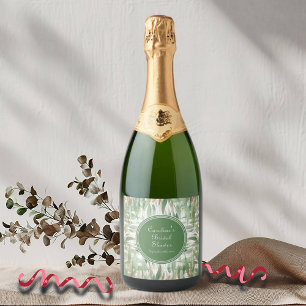 Étiquettes Pour Bouteilles De Vin Mousseux Fête des mariées Feuille Eucalyptus Green Gold Par
