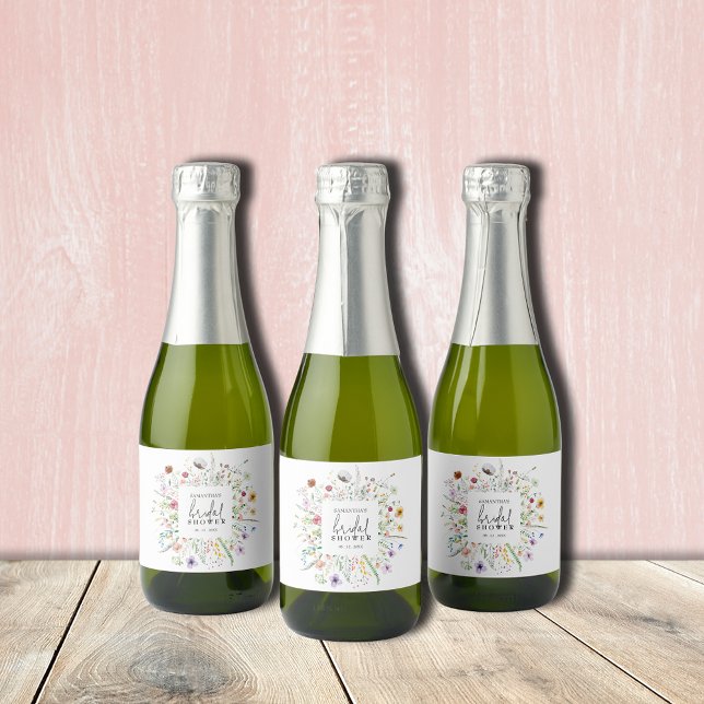 Étiquettes Pour Bouteilles De Vin Mousseux Fête des mariées fleur sauvage (Wildflowers bridal shower personalized mini champagne bottle labels)