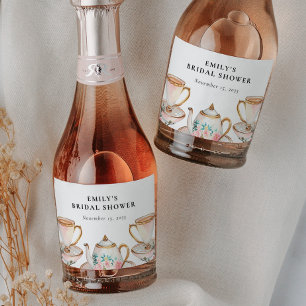 Étiquettes Pour Bouteilles De Vin Mousseux Fête des mariées Floral Elegant Tea Party
