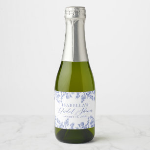 Étiquettes Pour Bouteilles De Vin Mousseux Fête des mariées Florale Bleue Mini bouteille de v