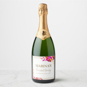 Étiquettes Pour Bouteilles De Vin Mousseux Fête des mariées florale brillante et audacieuse