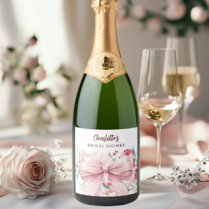 Étiquettes Pour Bouteilles De Vin Mousseux Fête des mariées florale rose bow