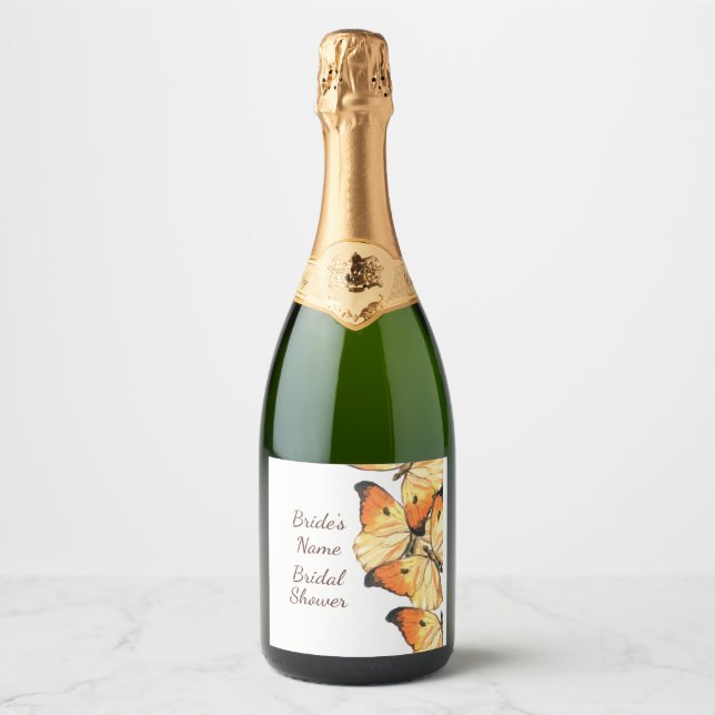 Étiquettes Pour Bouteilles De Vin Mousseux Fête des mariées orange papillon monarque (Devant)