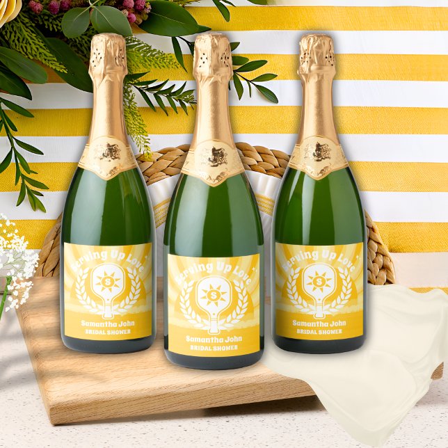 Étiquettes Pour Bouteilles De Vin Mousseux Fête des mariées Retro Sunshine Pickleball (Food/Drink Labels
 )