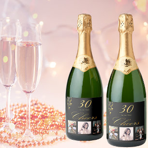 Étiquettes Pour Bouteilles De Vin Mousseux fête du 30e anniversaire sur mesure photo noir or