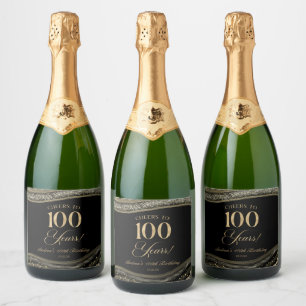 Étiquettes Pour Bouteilles De Vin Mousseux Fête élégante d'anniversaire de 100 ans en Agate N
