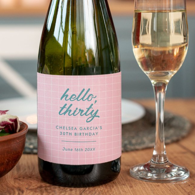 Étiquettes Pour Bouteilles De Vin Mousseux Fête Piscine Rose Moderne Anniversaire (wine bottle label for a birthday pool party)