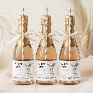 Étiquettes Pour Bouteilles De Vin Mousseux Fête Rétro pour Bébé Fille avec un Martini Rose Ba