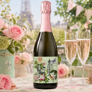 Étiquettes Pour Bouteilles De Vin Mousseux Fête Vintage Menthe Rose Rose Paris