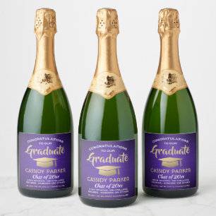 Étiquettes Pour Bouteilles De Vin Mousseux Fêtes de fin d'études Grâces Purple Gold et White