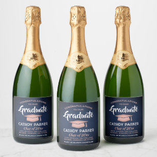 Étiquettes Pour Bouteilles De Vin Mousseux Fêtes de fin d'études Grats Marine Blue Rose Rose