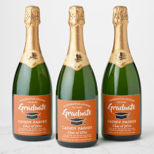 Étiquettes Pour Bouteilles De Vin Mousseux Fêtes de fin d'études Orange Blanc et Noir