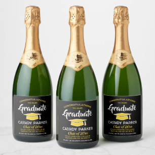 Étiquettes Pour Bouteilles De Vin Mousseux Fêtes de fin d'études secondaires Noir Or Jaune