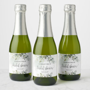 Étiquettes Pour Bouteilles De Vin Mousseux Feuillage botanique moderne vert doré Baby Shower 