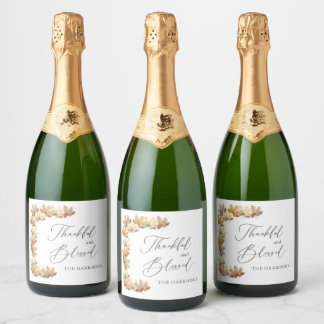 Étiquettes Pour Bouteilles De Vin Mousseux Feuilles d'automne, reconnaissant et béni