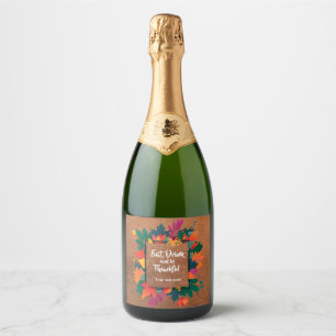 Étiquettes Pour Bouteilles De Vin Mousseux Feuilles de Thanksgiving d'automne sur cuir