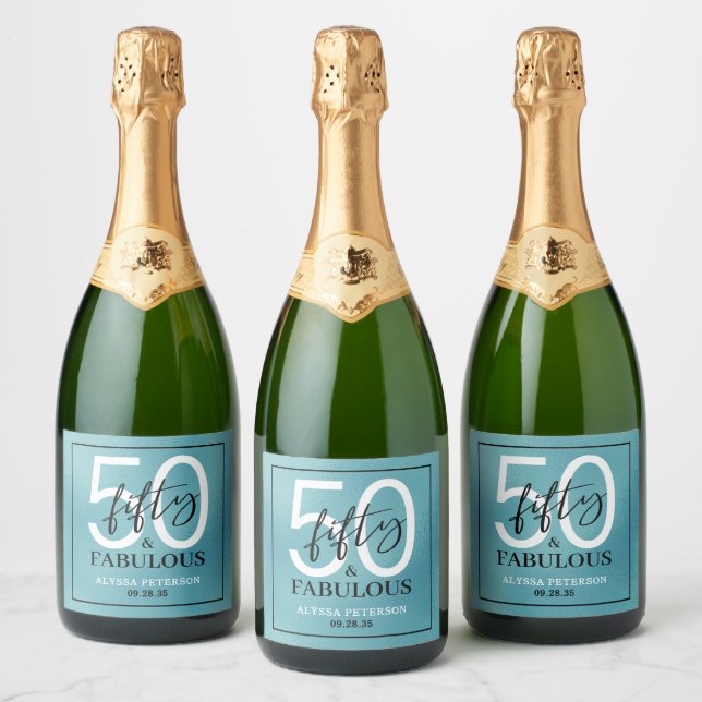 Étiquettes Pour Bouteilles De Vin Mousseux Fifty and Fabulous Bold 50th Birthday Party (Bouteilles)