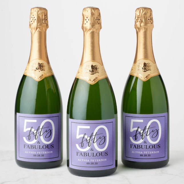 Étiquettes Pour Bouteilles De Vin Mousseux Fifty and Fabulous Bold 50th Birthday Party (Bouteilles)