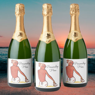 Étiquettes Pour Bouteilles De Vin Mousseux Fille de plage vintage avec été élégant coquillage