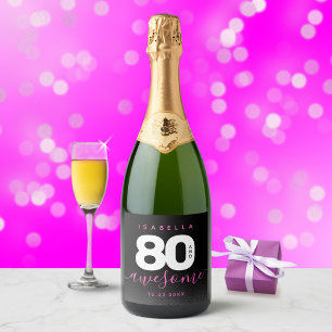 Étiquettes Pour Bouteilles De Vin Mousseux Fille moderne rose 80 et stupéfiant
