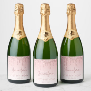 Étiquettes Pour Bouteilles De Vin Mousseux Fille Parties scintillant rose goutte 21e fête d'a