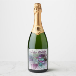 Étiquettes Pour Bouteilles De Vin Mousseux Fleur Abstraite Colorée Art Fractal Floral Moderne