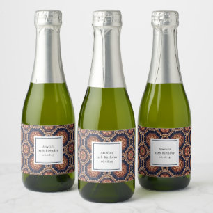 Étiquettes Pour Bouteilles De Vin Mousseux Fleur fantaisie et formes étoiles Motif Anniversai