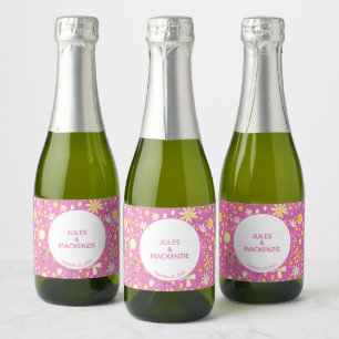 Étiquettes Pour Bouteilles De Vin Mousseux Fleur sauvage botanique rose