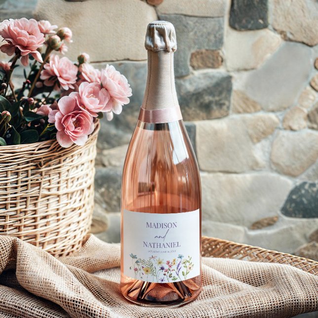 Étiquettes Pour Bouteilles De Vin Mousseux Fleur sauvage Fleur Fleur Flore Jardin Mariage (Créateur téléchargé)