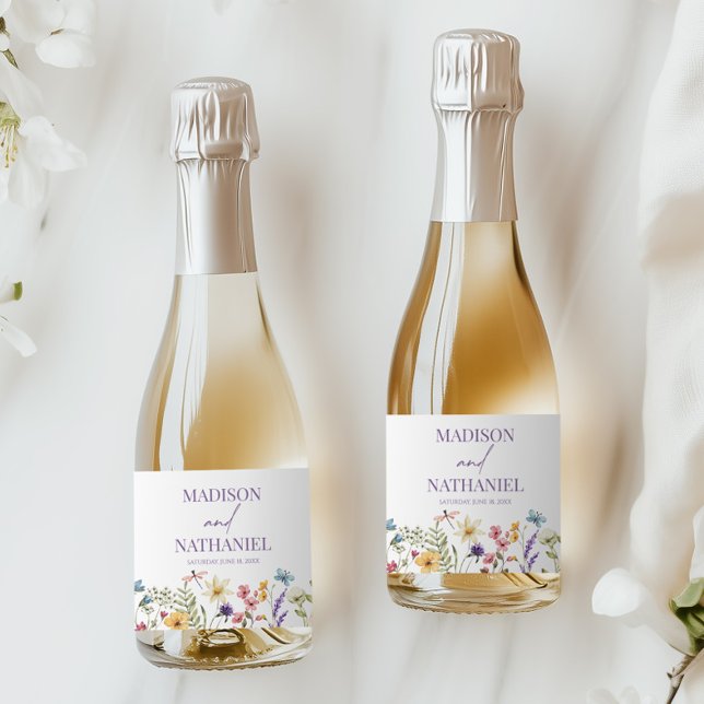 Étiquettes Pour Bouteilles De Vin Mousseux Fleur sauvage Fleur Fleur Flore Jardin Mariage (Créateur téléchargé)