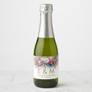 Étiquettes Pour Bouteilles De Vin Mousseux Fleurs Aquarelle Monogramme Doré Enregistrer la Da