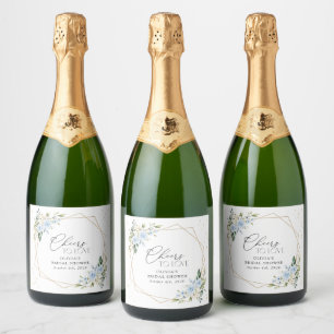 Étiquettes Pour Bouteilles De Vin Mousseux Fleurs bleues, Fleurs blanches, Boho, Fête des mar