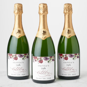 Étiquettes Pour Bouteilles De Vin Mousseux Fleurs Bourgogne, Fleurs Roses, Bohème, Anniversai