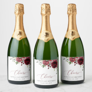 Étiquettes Pour Bouteilles De Vin Mousseux Fleurs Bourgogne, Fleurs Rouges, Verdure, Annivers