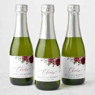 Étiquettes Pour Bouteilles De Vin Mousseux Fleurs Bourgogne, Fleurs Rouges, Verdure, Annivers