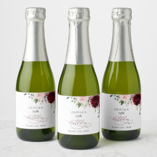 Étiquettes Pour Bouteilles De Vin Mousseux Fleurs Bourgognes, Fleurs Roses, Boho, Anniversair