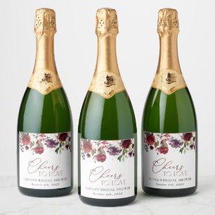 Étiquettes Pour Bouteilles De Vin Mousseux Fleurs Bourgognes, Fleurs Roses, Fête des mariées