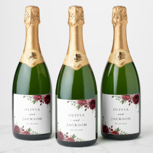 Étiquettes Pour Bouteilles De Vin Mousseux Fleurs Bourgognes, Fleurs rouges, Mariage Floral