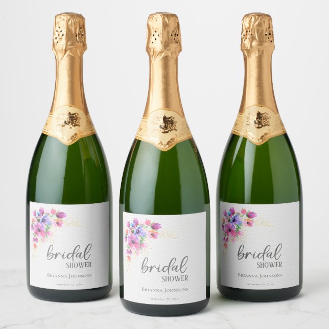 Étiquettes Pour Bouteilles De Vin Mousseux Fleurs Brillantes de Verdure Dorée Baby Shower (Bouteilles)