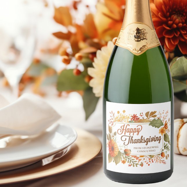 Étiquettes Pour Bouteilles De Vin Mousseux Fleurs d'automne bon thanksgiving Affaires personn (Créateur téléchargé)