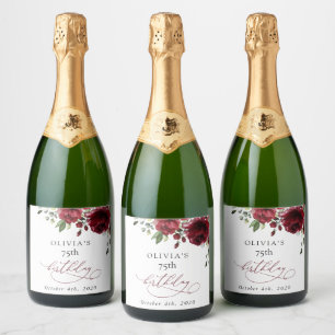 Étiquettes Pour Bouteilles De Vin Mousseux Fleurs de Bourgogne, Fleurs Rouges, Verdure, Anniv