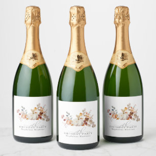 Étiquettes Pour Bouteilles De Vin Mousseux Fleurs de citrouille blanches pour 70e anniversair